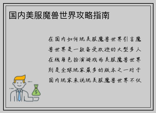 国内美服魔兽世界攻略指南